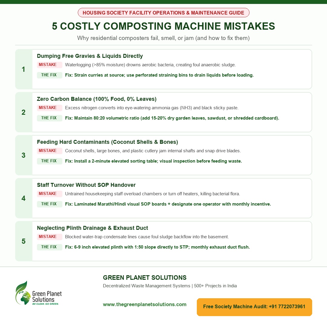 5 Costly Mistakes Housing Societies Make When Operating a Composting Machine Infographic